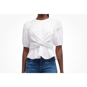 Veronica Beard Women's White Arvilla Crisscross Short-Sleeve Peplum Top, 2
